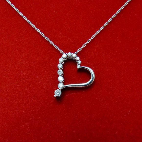 14k White Gold Diamond Journey Heart Necklace - Picture 7 of 8